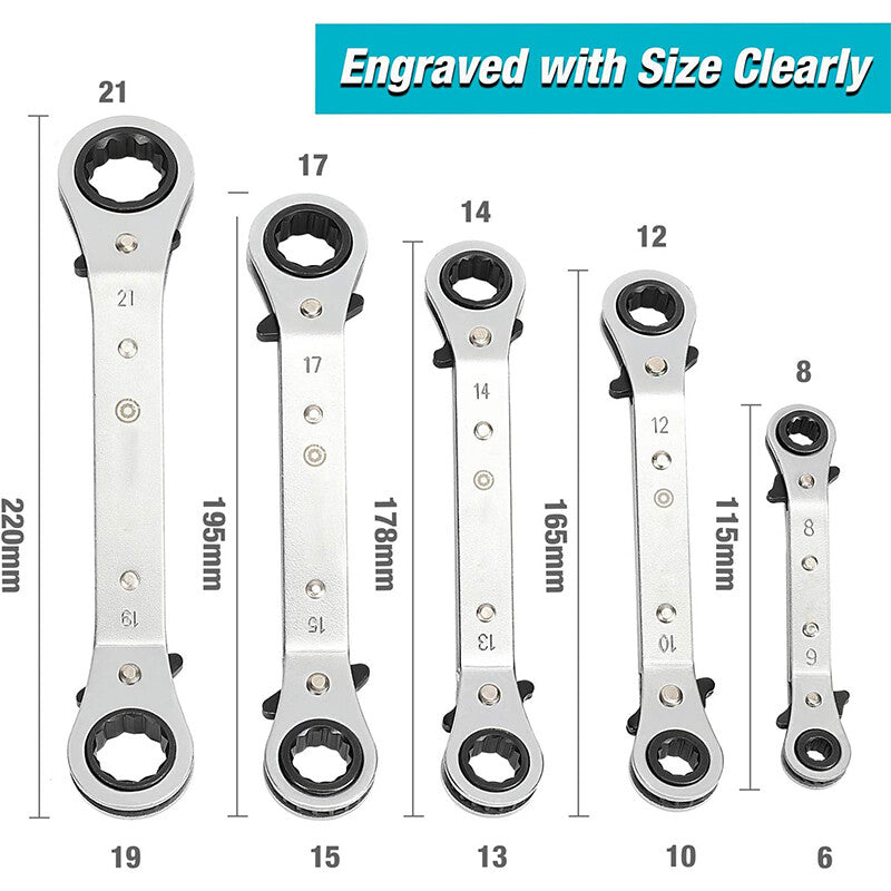 5Pcs Offset Ring Ratchet Spanner Set Tool Wrench Reversible Head Sliver Narrow Q