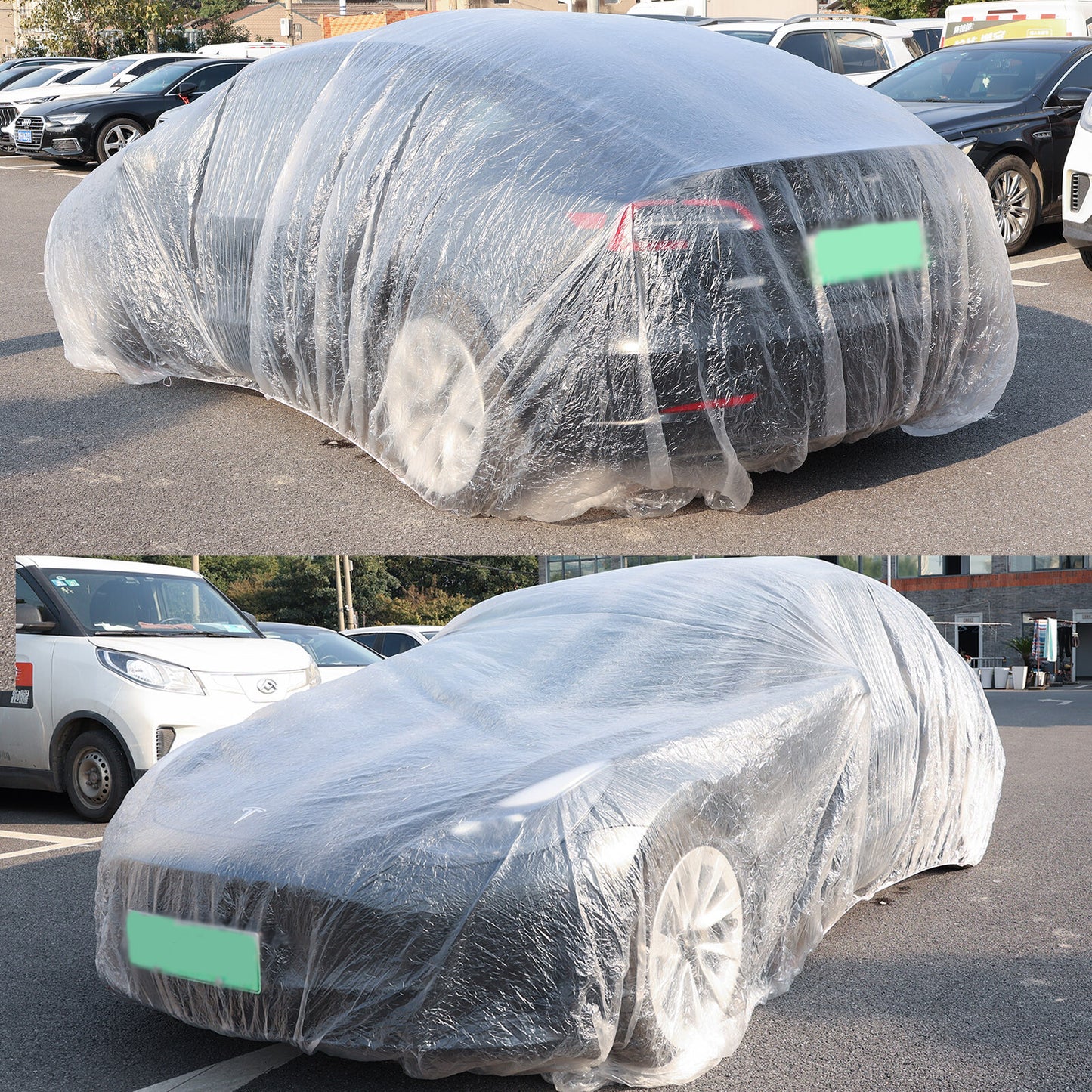 Universal Disposable Car Cover Transparent Waterproof Dustproof Plastic 3.8x6.5m Q