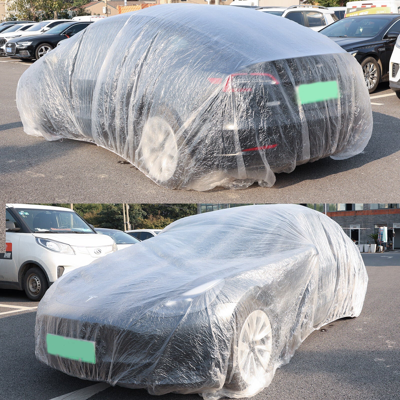 Universal Disposable Car Cover Transparent Waterproof Dustproof Plastic 3.8x6.5m Q
