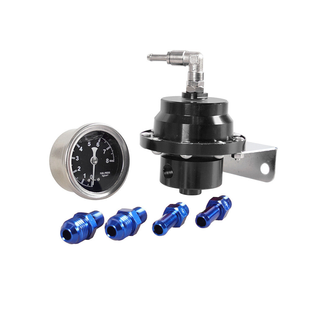 Black Universal Adjustable Car Fuel Pressure Regulator  Oil Gauge Kit 0-160 PSI