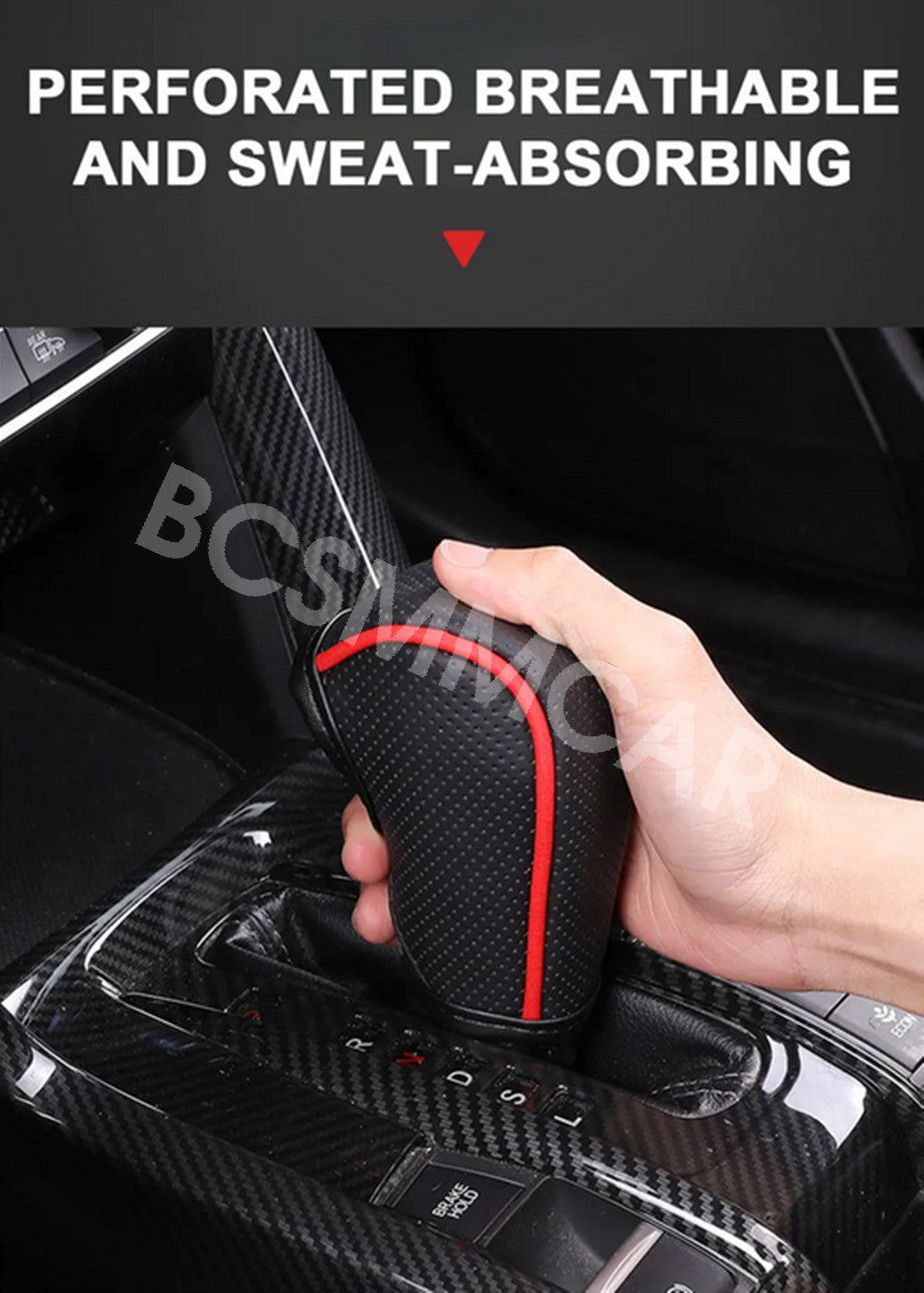 Black Leather Red Stitch Auto Gear Shift Knob Shifter Cover Interior Accessories