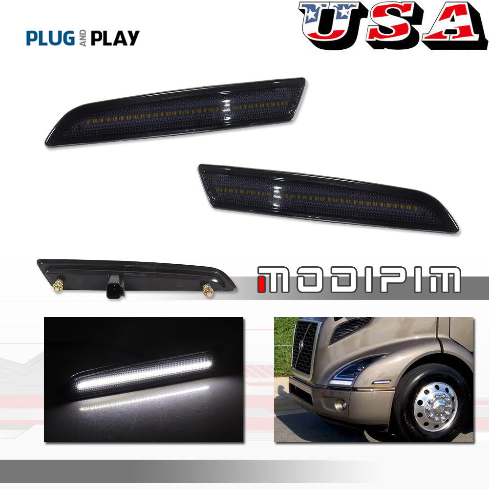 Suitable for 18 for Volvo VNL VNR VNX Smoke White Full LED Front Bumper Side Marker Lights - v
