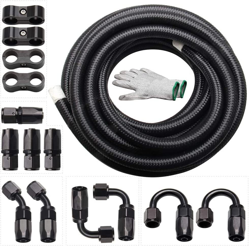 8AN Fuel Line Kit Ptfe Nylon Braided Fuel Hose Fittings and Hose Splitter Clamps