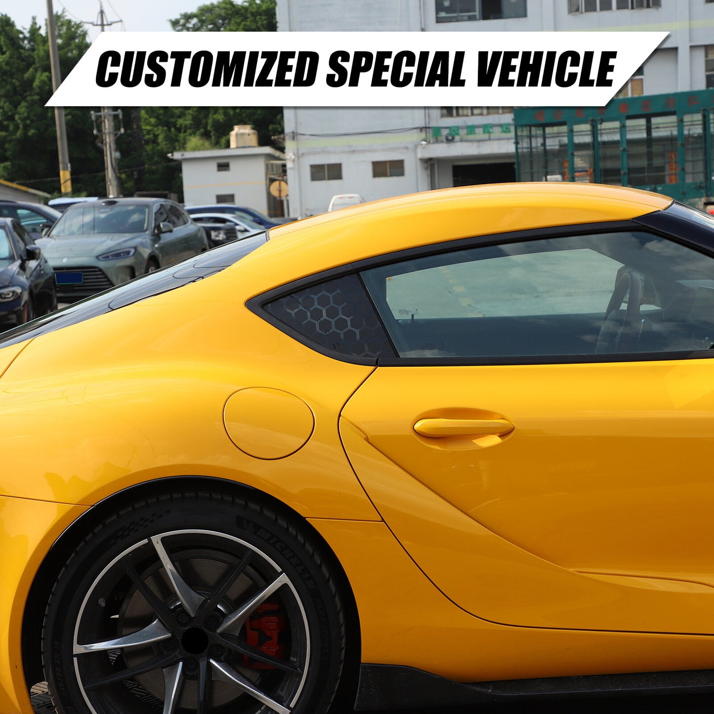 Rear quarter window decals for Toyota Supra 2019, 2020, 2021, 2023, Black.