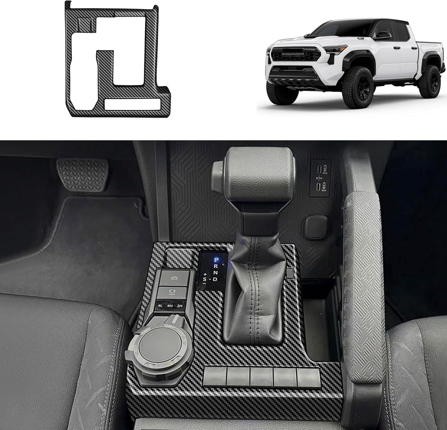 Carbon Fiber Style For 2024-2025 for Toyota Tacoma Gear Shift Panel Cover Trim Frame