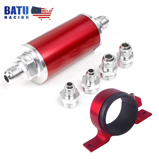 Red AN6/AN8/AN10 Inline 50 Micron High Flow Fuel Filter w/reusable SS Filter