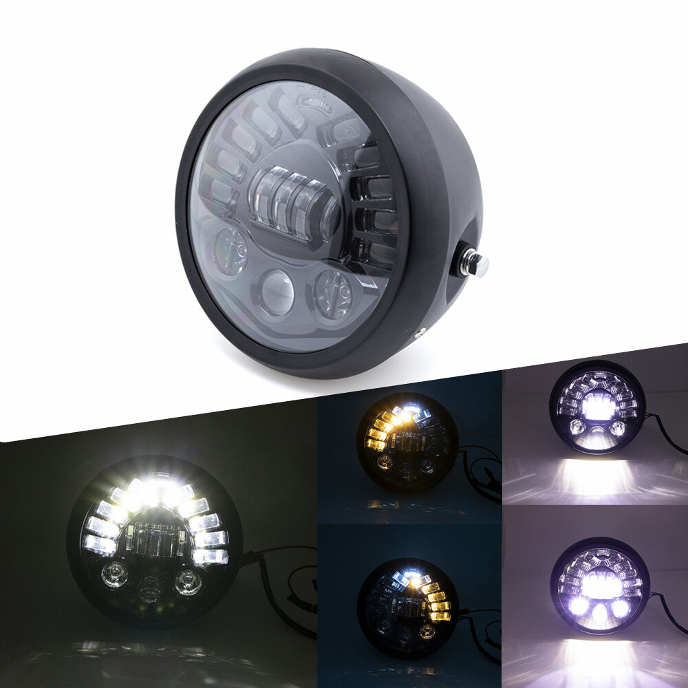 Black Motorcycle 7 LED Headlight High Low Beam for Yamaha Victory Cafer Racer Q