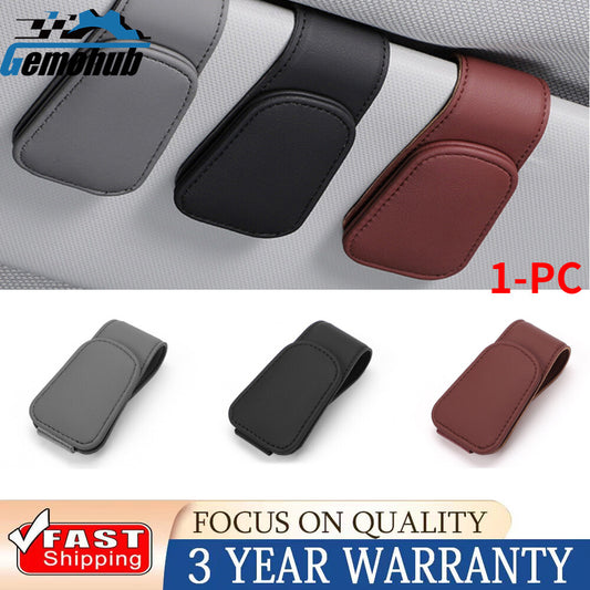 1pc Universal Car Sun Visor Leather Magnetic Clip Glasses Sunglasses Card Holder