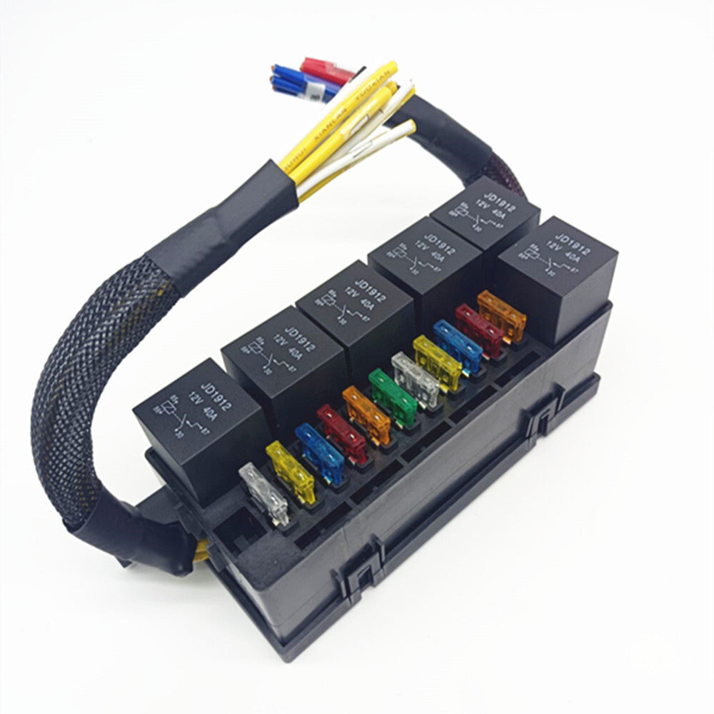 11-Way Fuse Box Holder 5Pin 12V 40A 6 Relays With Pre-Wires For Car Modified