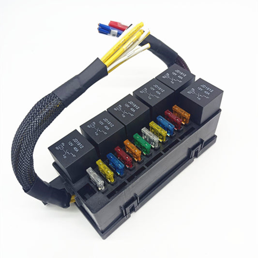 11-Way Fuse Box Holder 5Pin 12V 40A 6 Relays With Pre-Wires For Car Modified