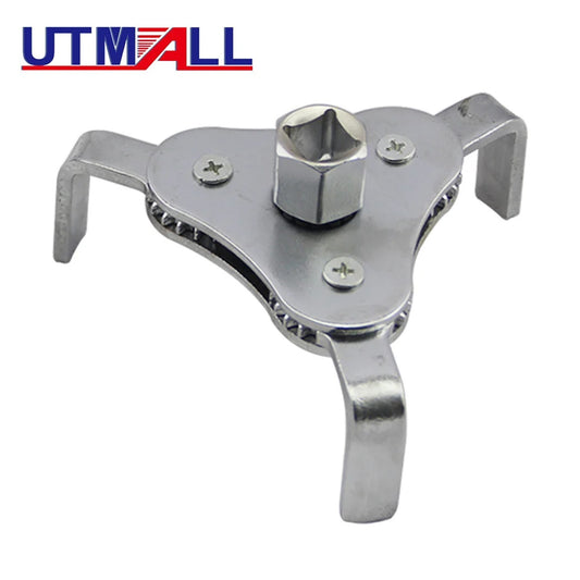 Universal two-way automotive tool oil filter wrench with adjustable 3-jaw lip-type filter.
