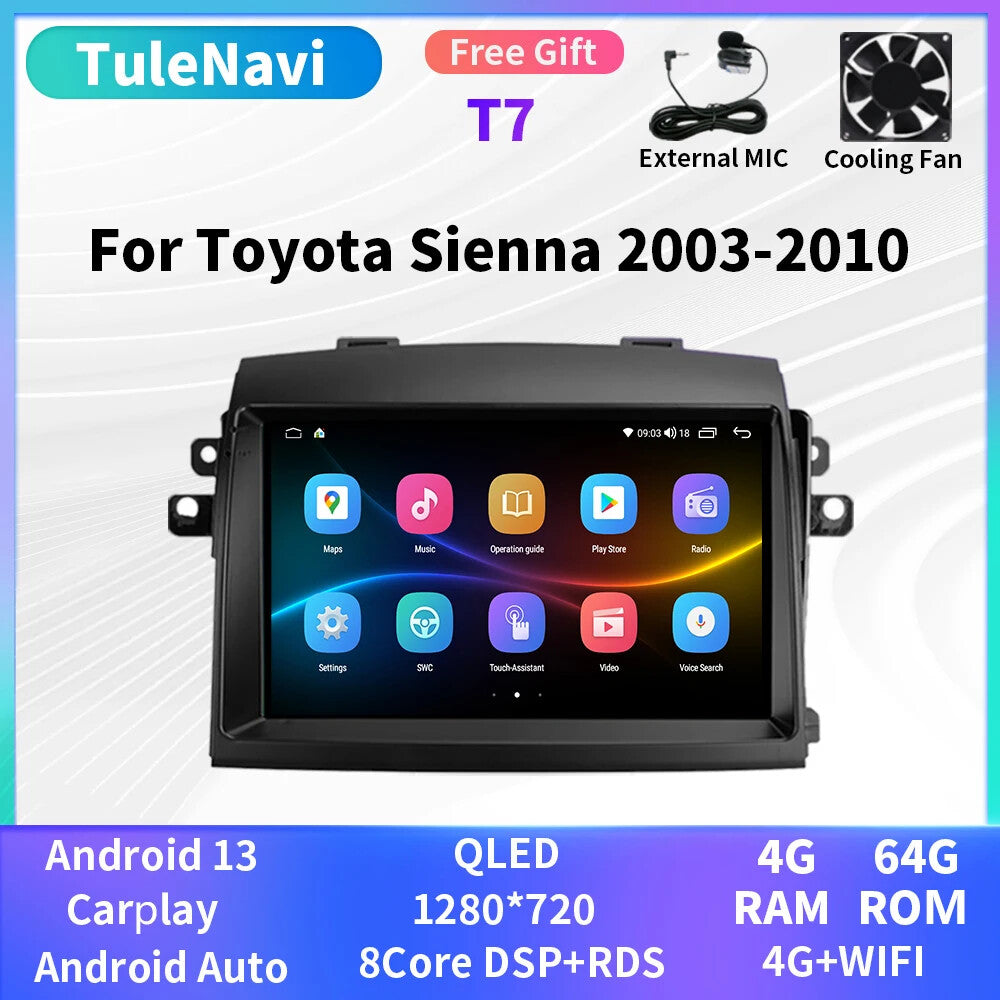 for Toyota Sienna2 XL20 2003-2010 Android Car Radio CarPlay GPS Player Screen