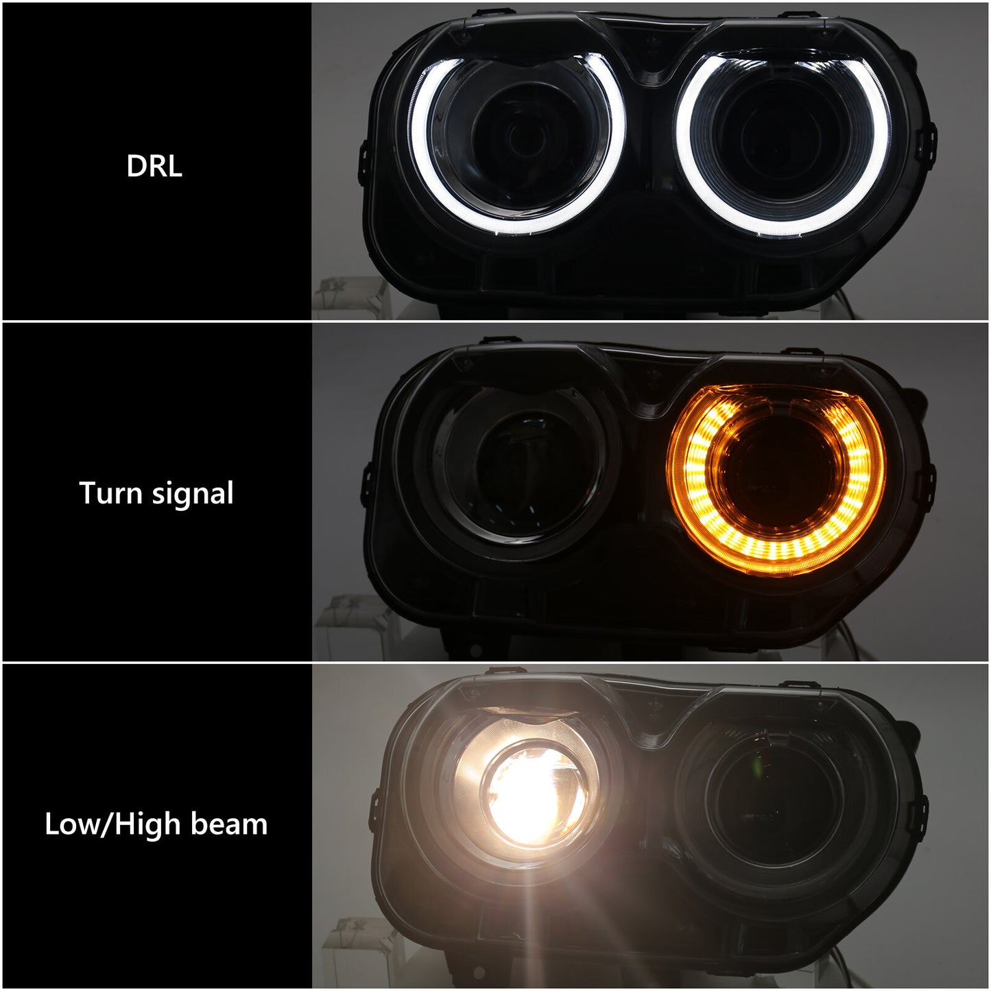 Suitable for 2015-2023 for Dodge for Challenger halogen headlights with LED strips for passenger use.