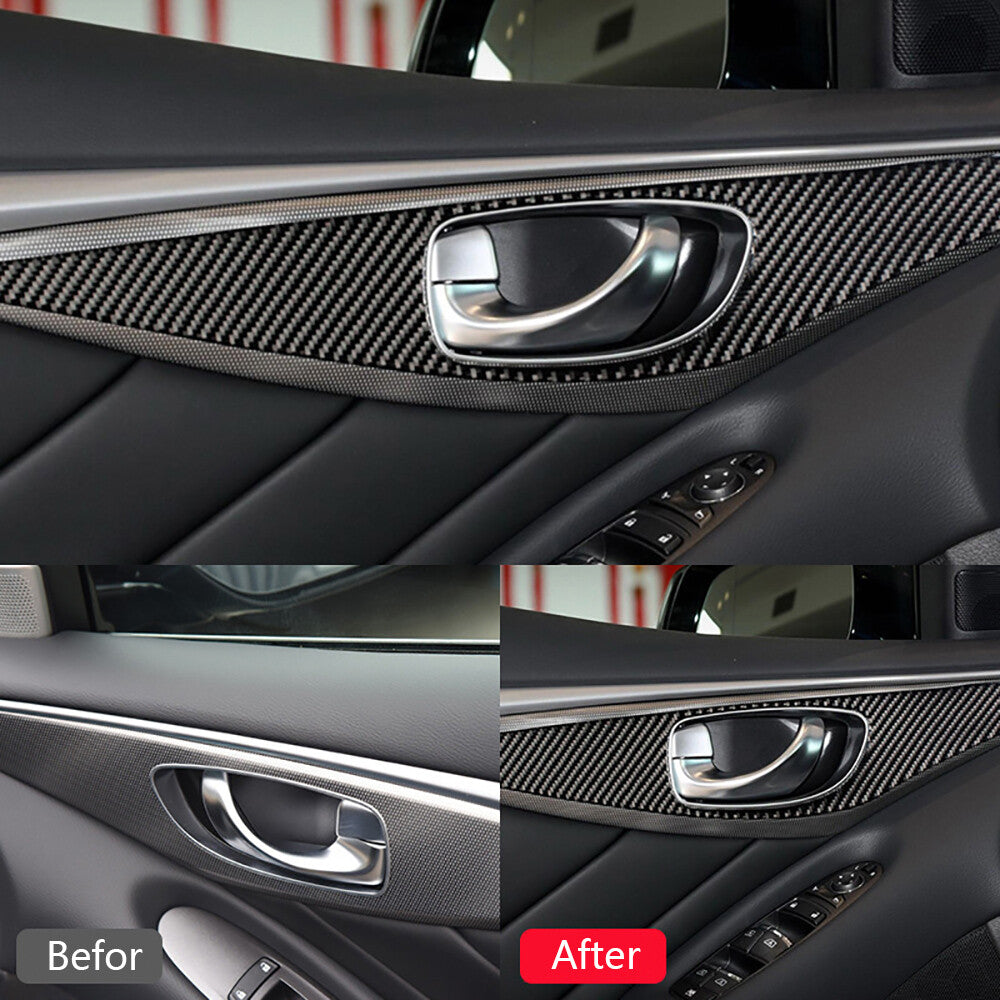 For 2014-2019 for Infiniti Q50 Carbon Fiber Look Interior Door Panel Cover Trim 4Pcs Q