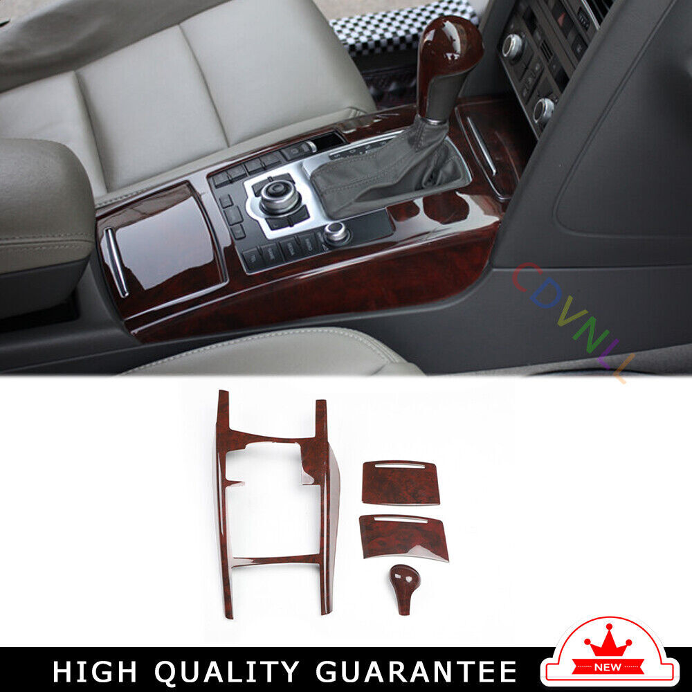 Console Gear Shift Frame Cover Trim 4PCS Fit for Audi A6L 2005-2011 Brown Wood
