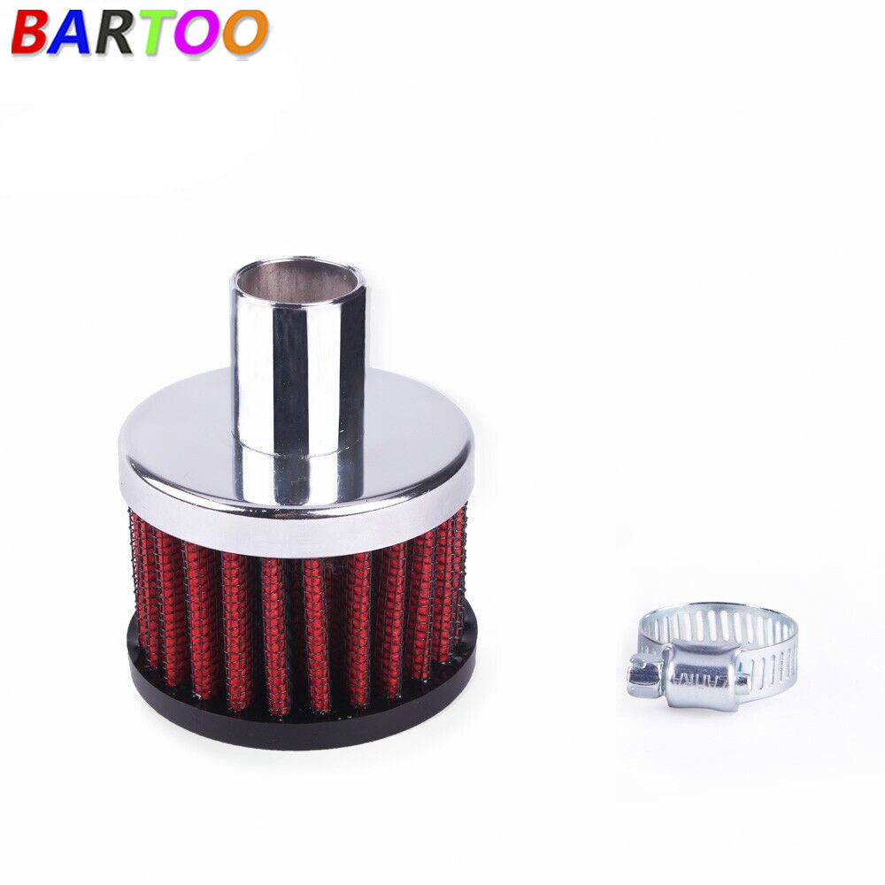 Filter Crankcase Breather Clamp On Round Chrome 3/4 in inlet Red Q