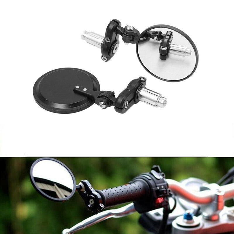 2Pcs 22mm Motorcycle Mirror Aluminum Black Handle Bar End Rearview Side Mirrors