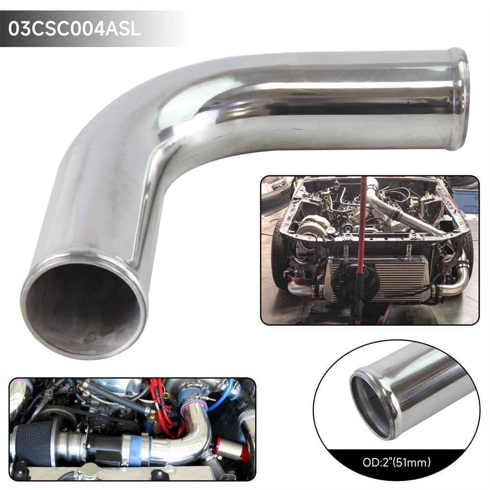 90 Degree 51mm 2 Aluminum Intercooler Intake Pipe Piping Tube Hose Silver