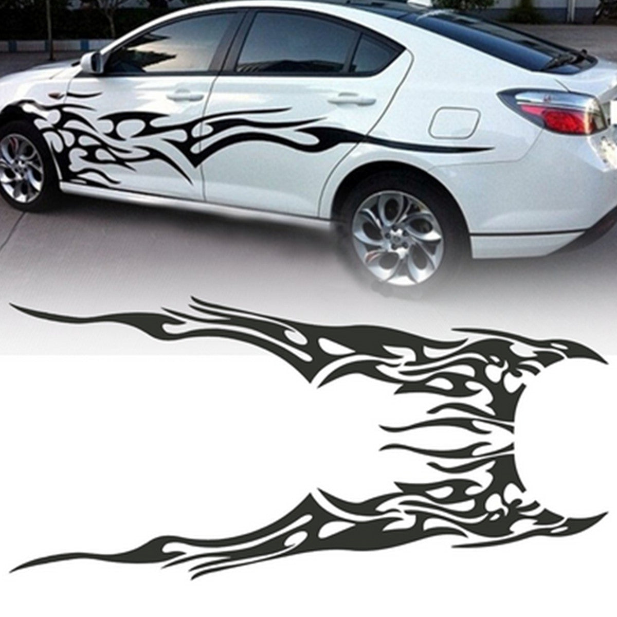 1Set Waterproof Car Decal Flame Vinyl Graphics Side Stickers Body Decals Black