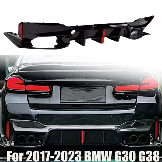 Suitable for 17-23 for BMW G30 G38 M5 Style Gloss Black Big Fin LED Rear Bumper Diffuser Kit Q