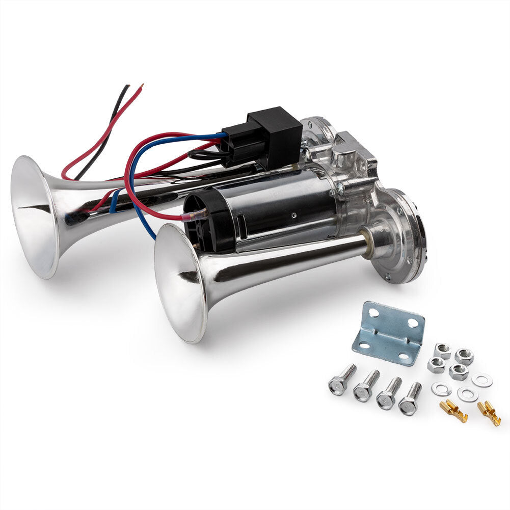 Dual Trumpet Car Air Horn Dual Tone Boat Lorry Truck Train Speaker NEW 600DB 12V