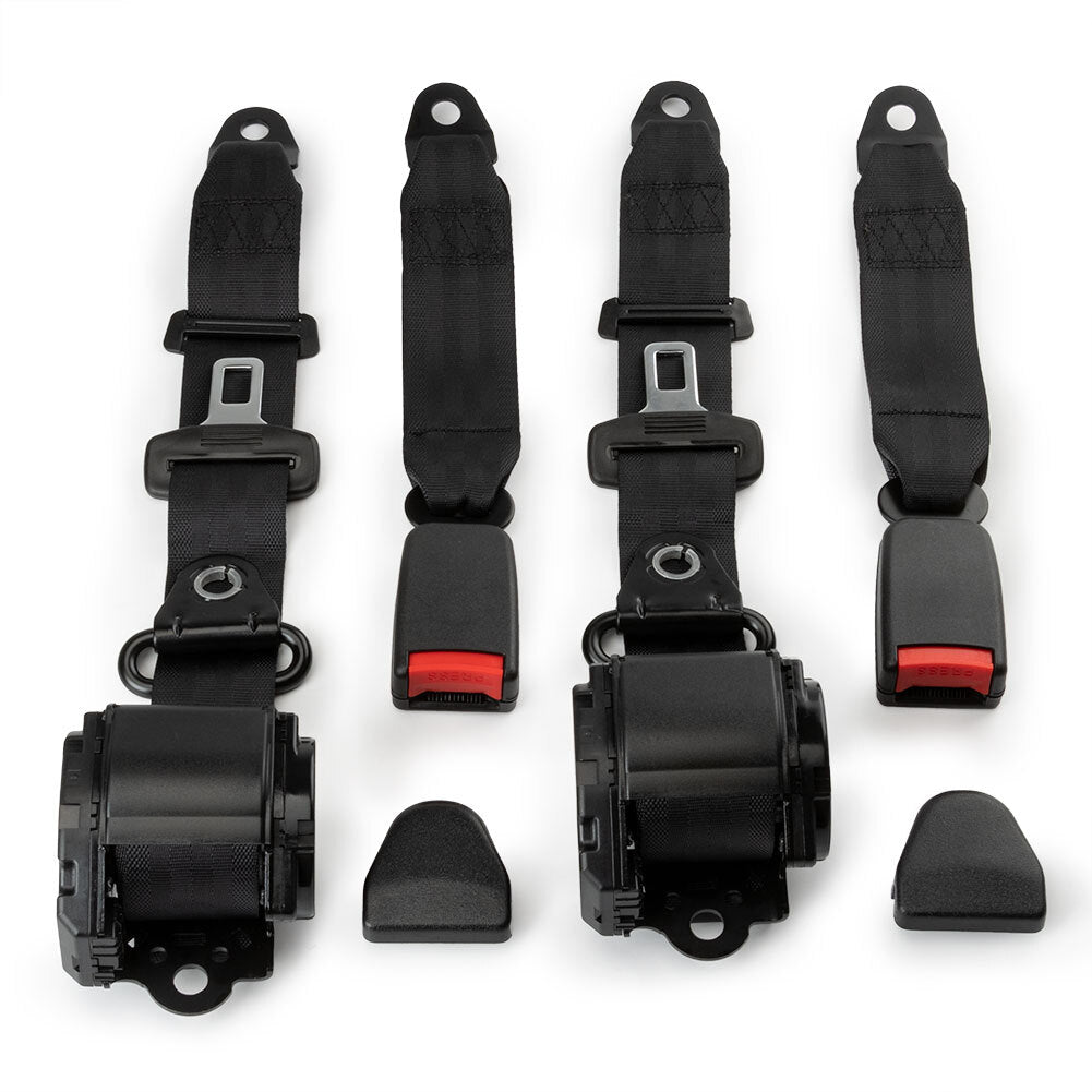 2Set 3 Point Retractable Car Safety for Seat Belt Lap Diagonal Belt Adjustable Black