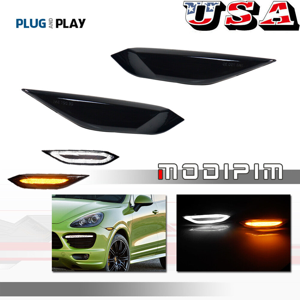 Smoke LED Side Marker Lights for 11-14 for Cayenne Amber Turn Signal White DRL - v