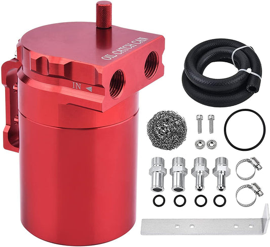Universal Oil Catch Can Reservoir Tank Kit Fuel Line Aluminum Red 300ml In stock