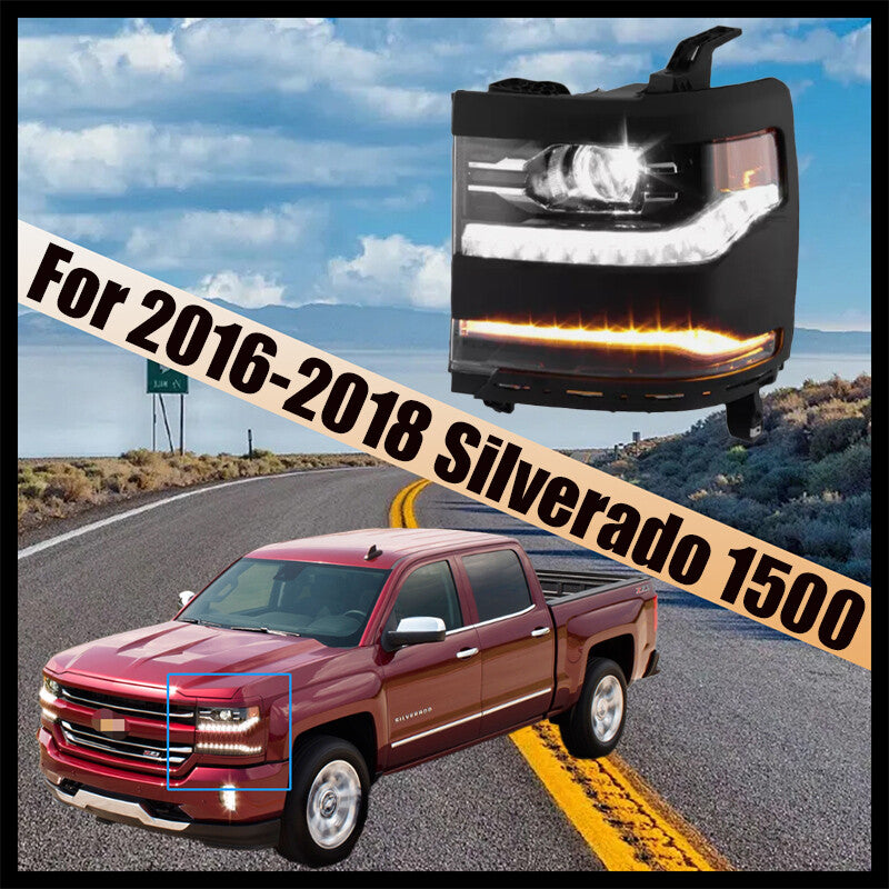For 2016-2018 Silverado 1500 Left Side Full LED DRL Primed Projector Head Light n