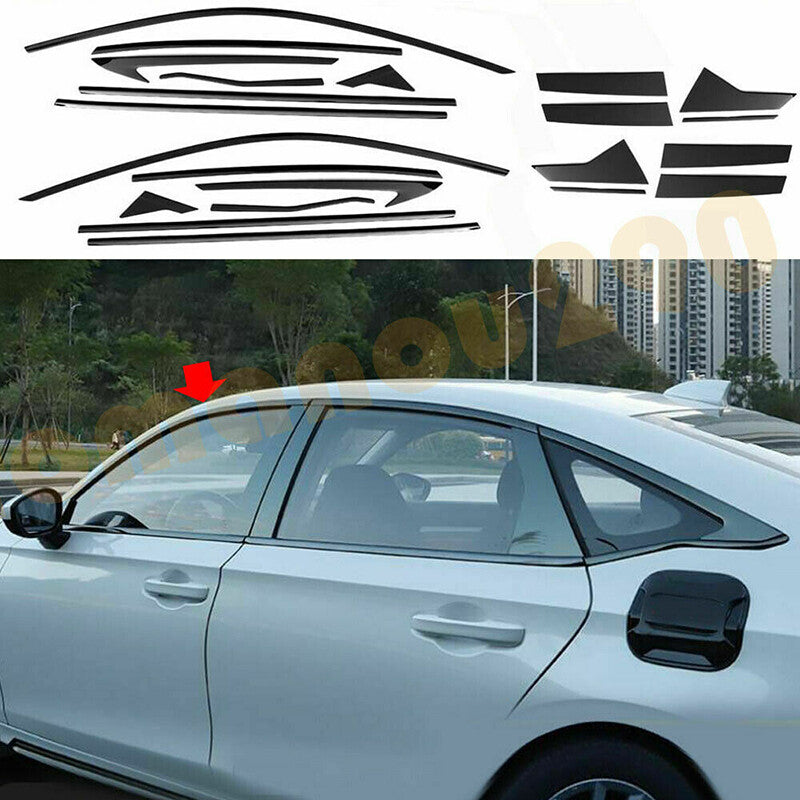 for Honda for Civic 2022-2023 Black Steel Full Window Sill Trim Molding Cover trim