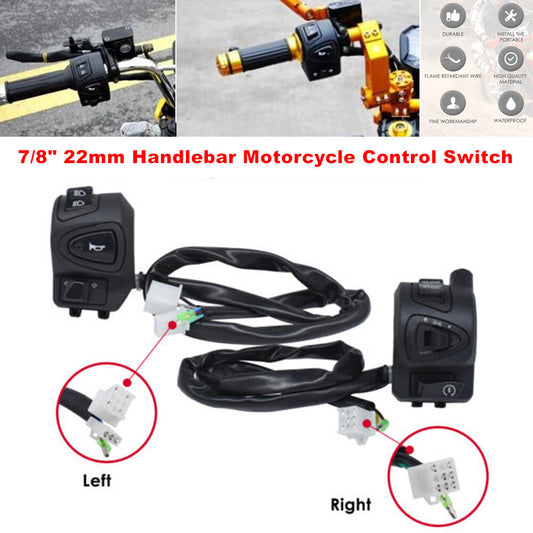 7/8 inch 22 mm handlebars motorcycle controls high/low beam lights, turn signals, horn switch - n