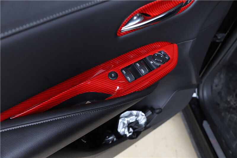 Inner Door Panel Cover Trim Interior for Cadillac XT4 2018-2023 Red Carbon Fiber