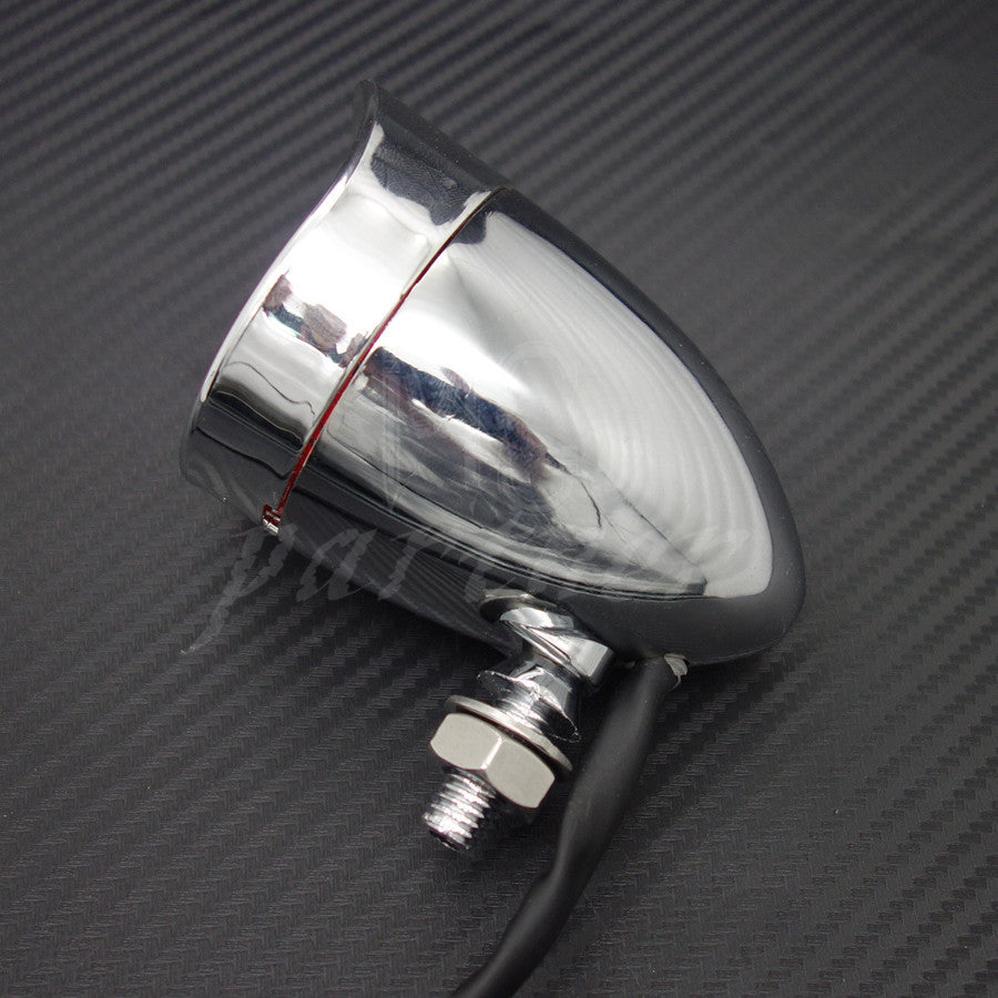Motorcycle Chrome Bullet Rear Stop Tail Brake Light Cafe Racer Bobber Chopper Q