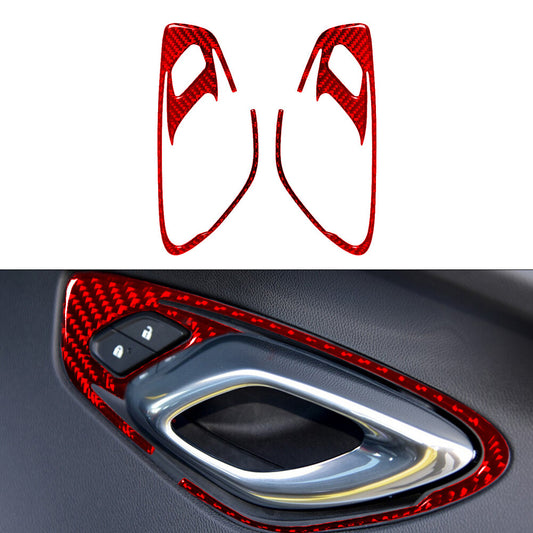 2x Red Carbon Fiber Door Handle Switch Cover Trim for Chevrolet Camaro 2016-2018
