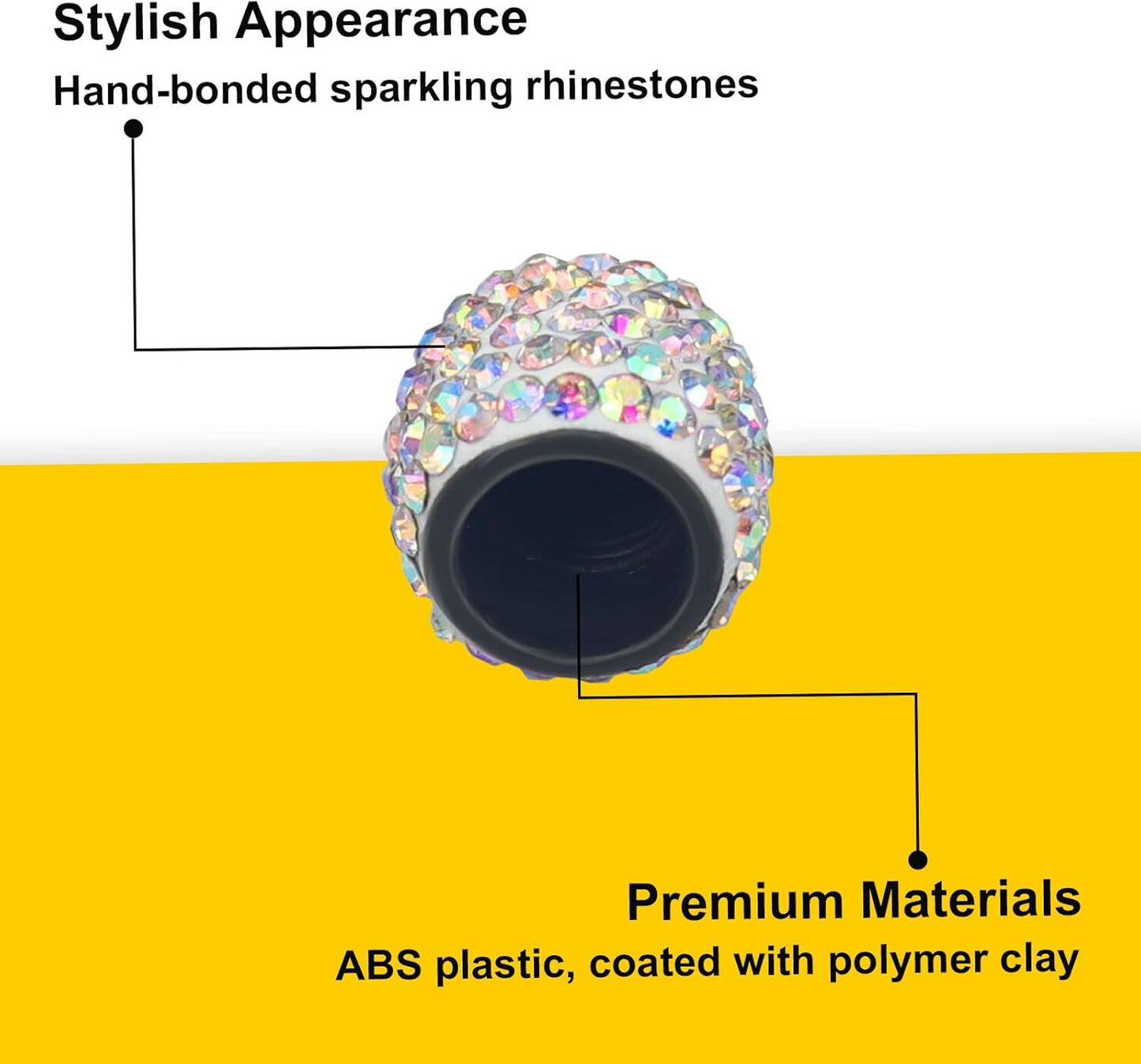 4-Piece Sparkling Tire Valve Stem Covers - Handmade Crystal Rhinestone Car Valve Stem Covers