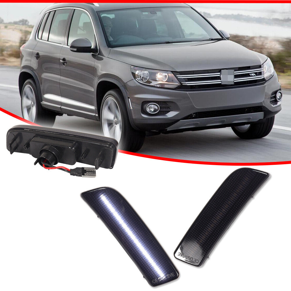 for for VW for Tiguan 2009 - 2017 Smoked White LED Front Corner Fender Side Marker Lights - v