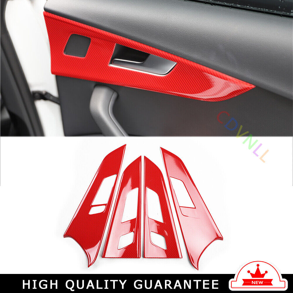 Car Inner Door Handle Cover Trim 4PCS Fit for Audi A5 2017-2019 Red Carbon Fiber