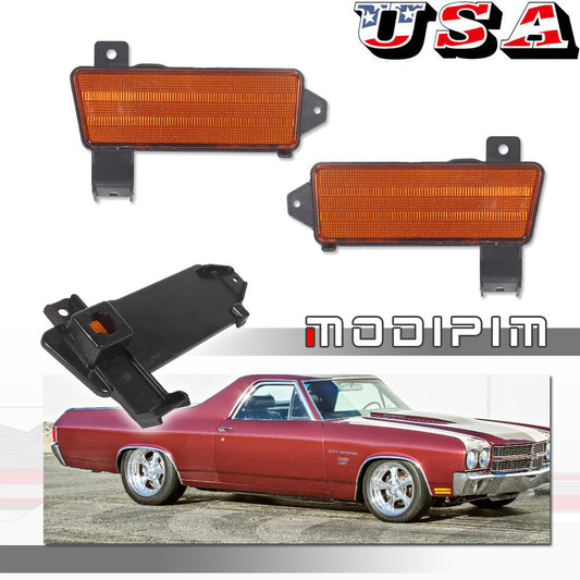For 1970 for Chevelle & El Camino Front Lower Fender Amber Marker Light Lenses - v
