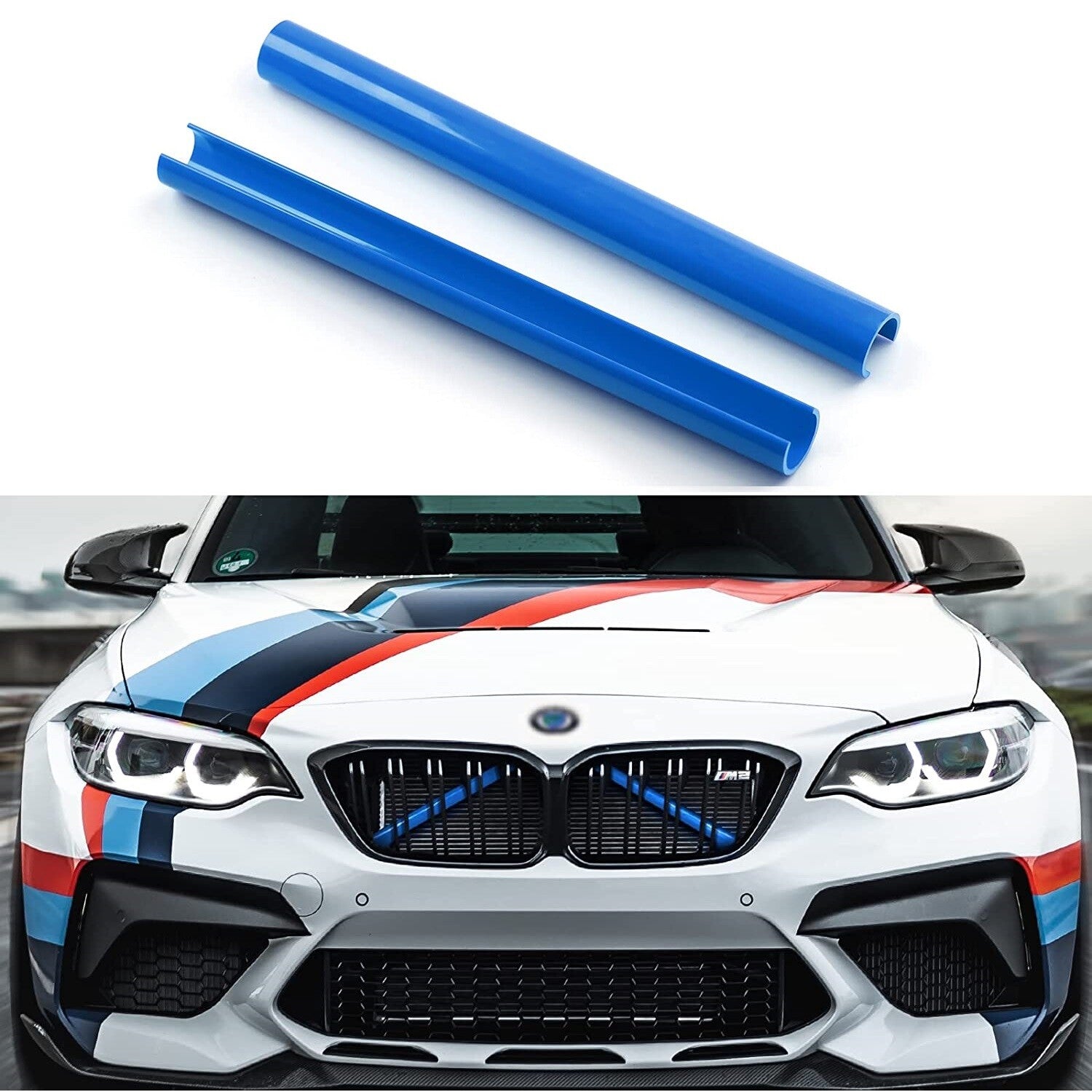 2pcs Blue Car Front V Brace Grill Trim Strip Cover for BMW 3 Series G20 G21 G28