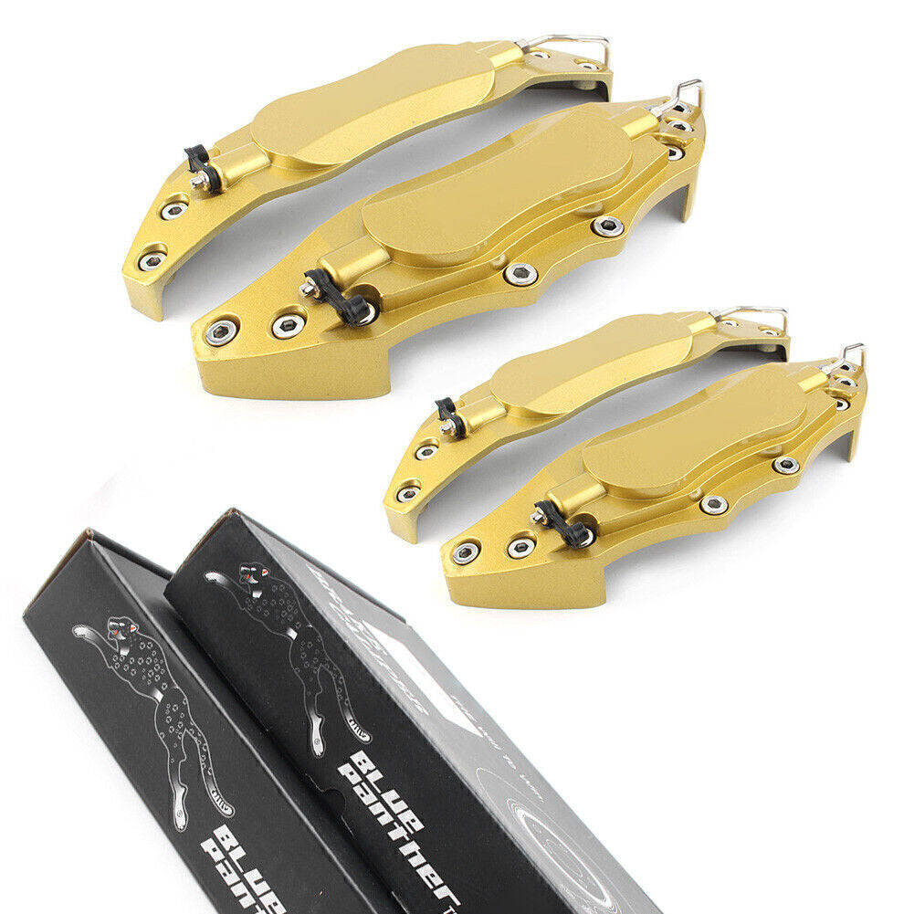 4x Universal 3D Metal Brake Caliper Covers Front & Rear Large+Medium Gold Q