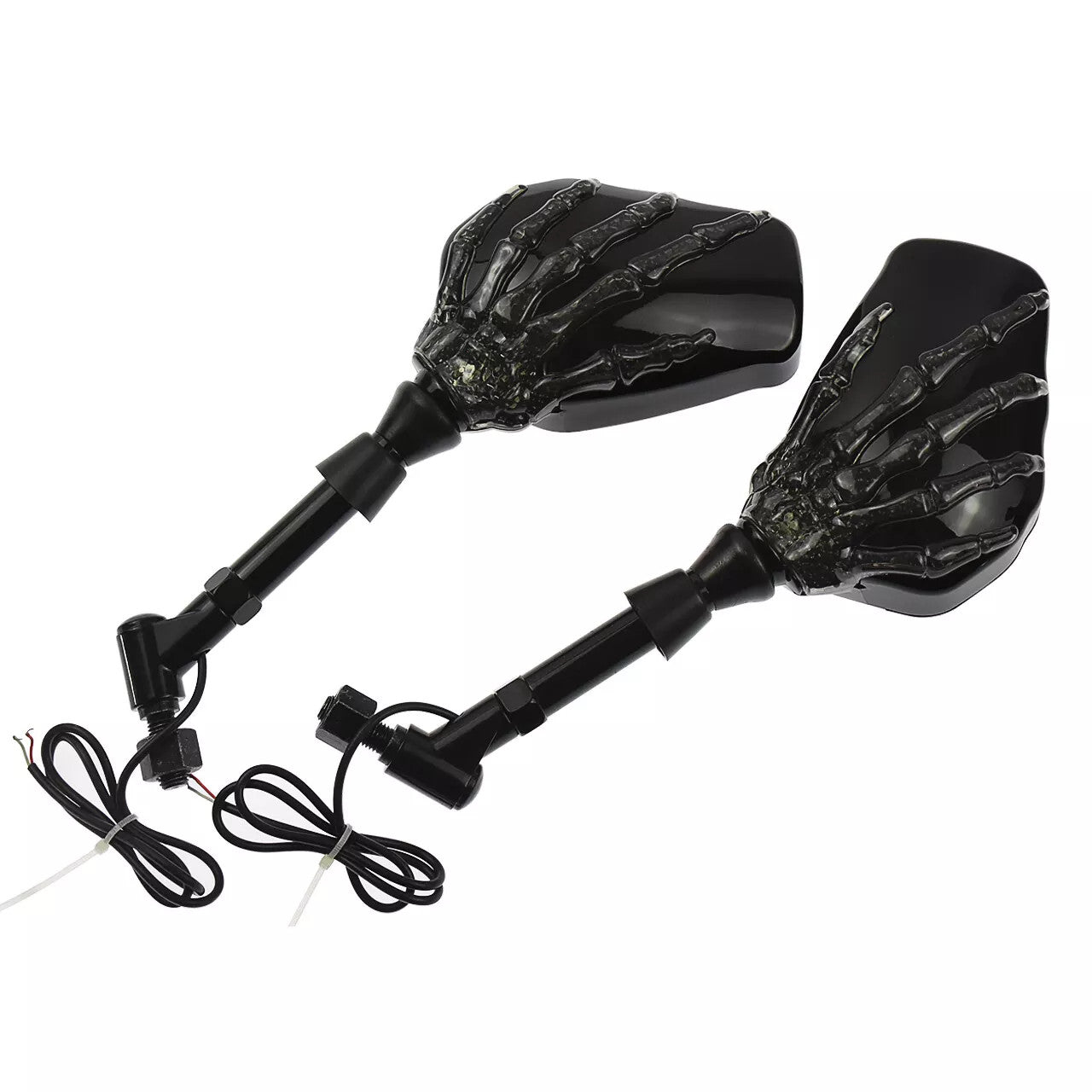 Black Universal 8mm 10mm Skull Hand Side Rearview Mirrors With Turn Signal Light