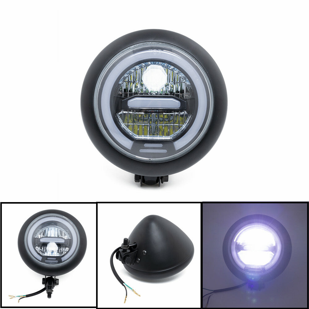 Black LED Hi/Lo Beam Headlight DRL Lamp for Harley Cruiser Chopper Bobber Custom Q