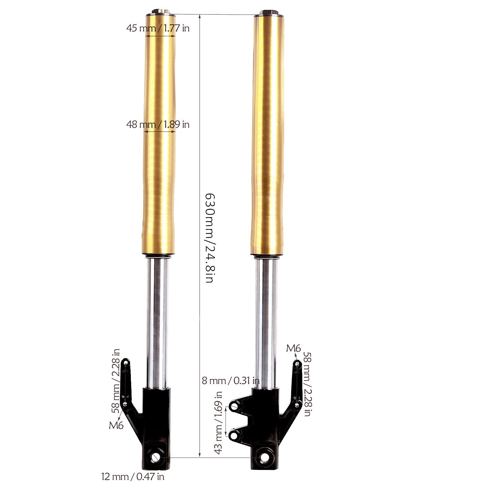 12mm axle, 45/48mm front fork, triple-clamped grooved cross-country bike SSR 70cc 110cc 125cc
