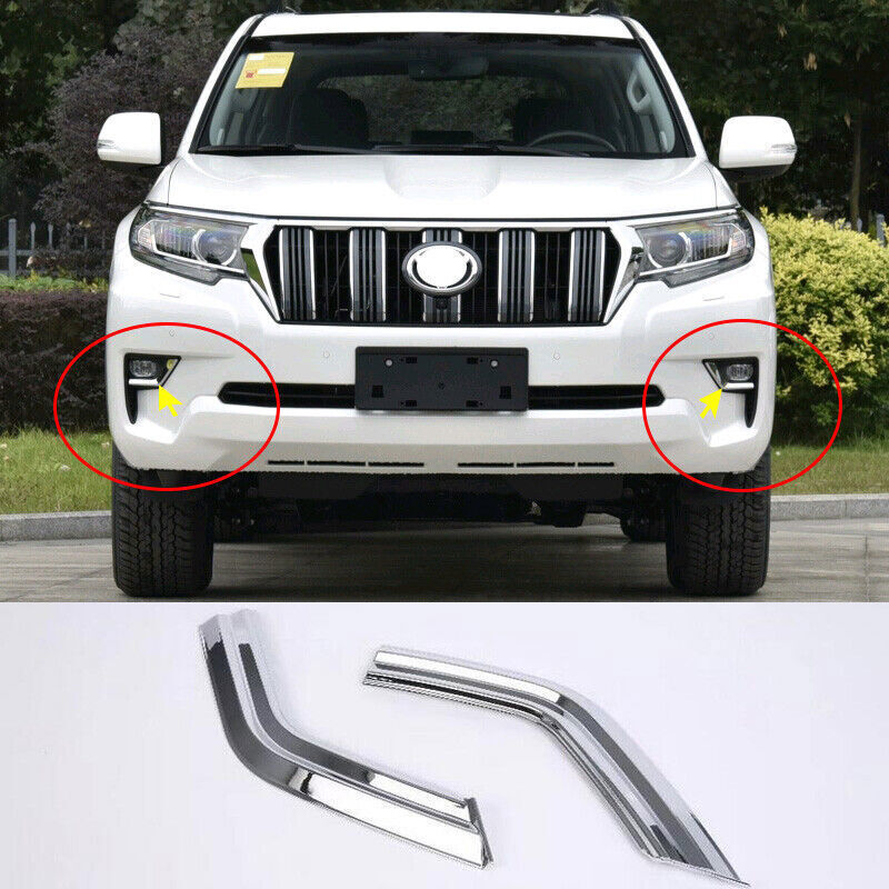 Chrome Front Fog Light Eyelid Strips Molding Trim for Toyota Prado 150 2018-2021