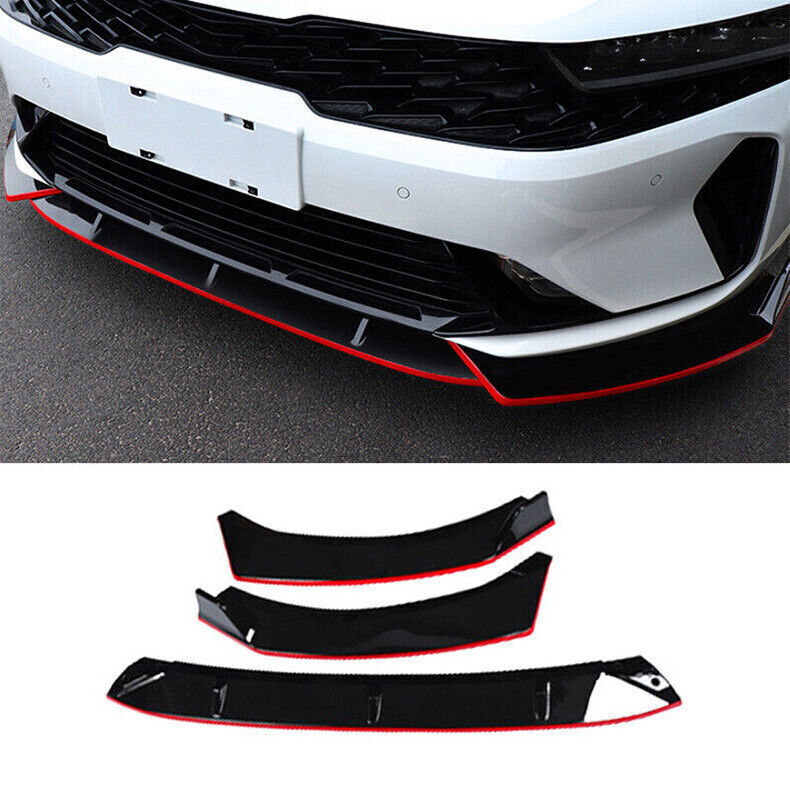 3P ABS Black+Red Front Bumper Lip Splitter Spoiler Refit Trim for Kia K5 21-2024