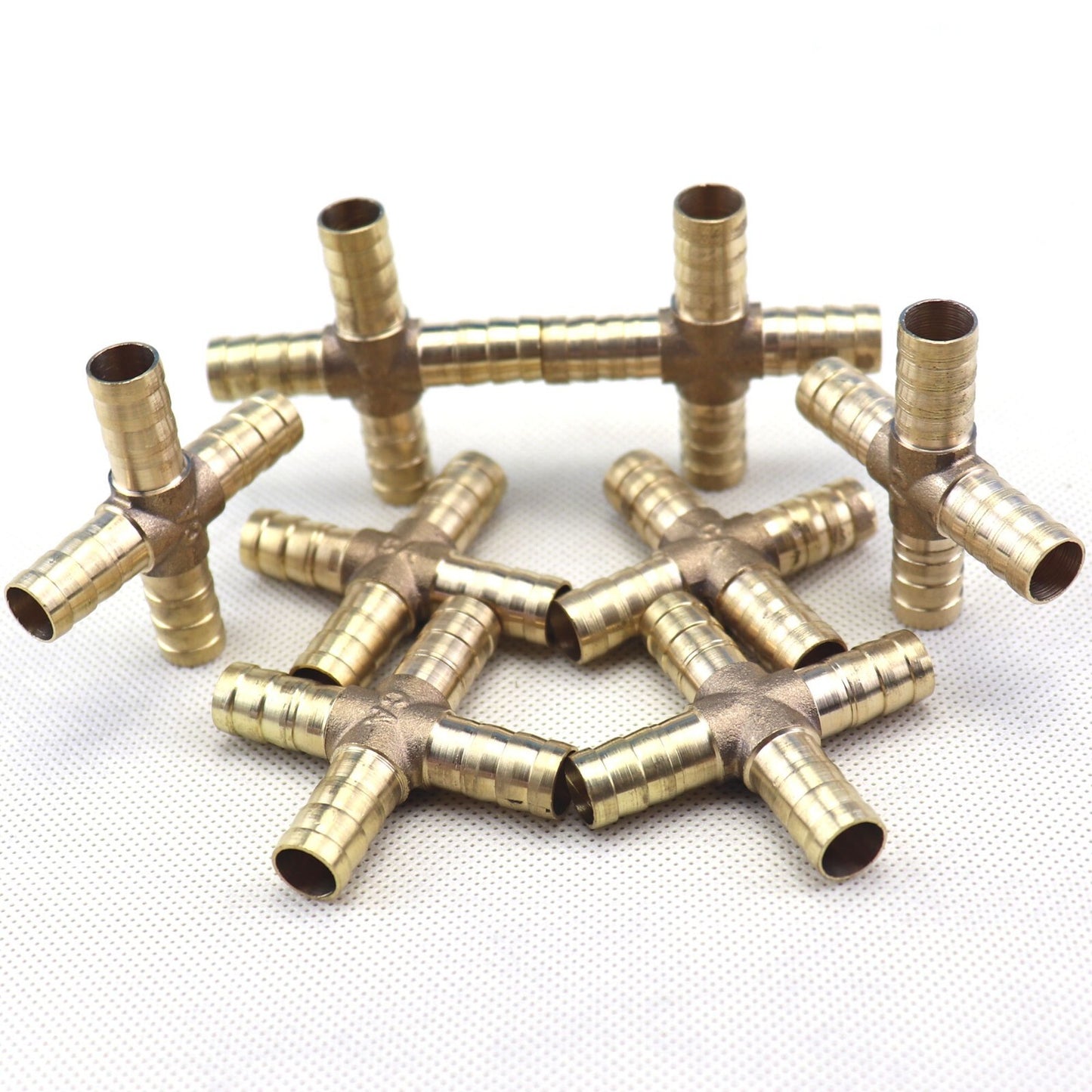 8X HOSE BARB 4 WAY Cross Brass Pipe Fitting Thread Gas Fuel Water Air 3/8 10mm