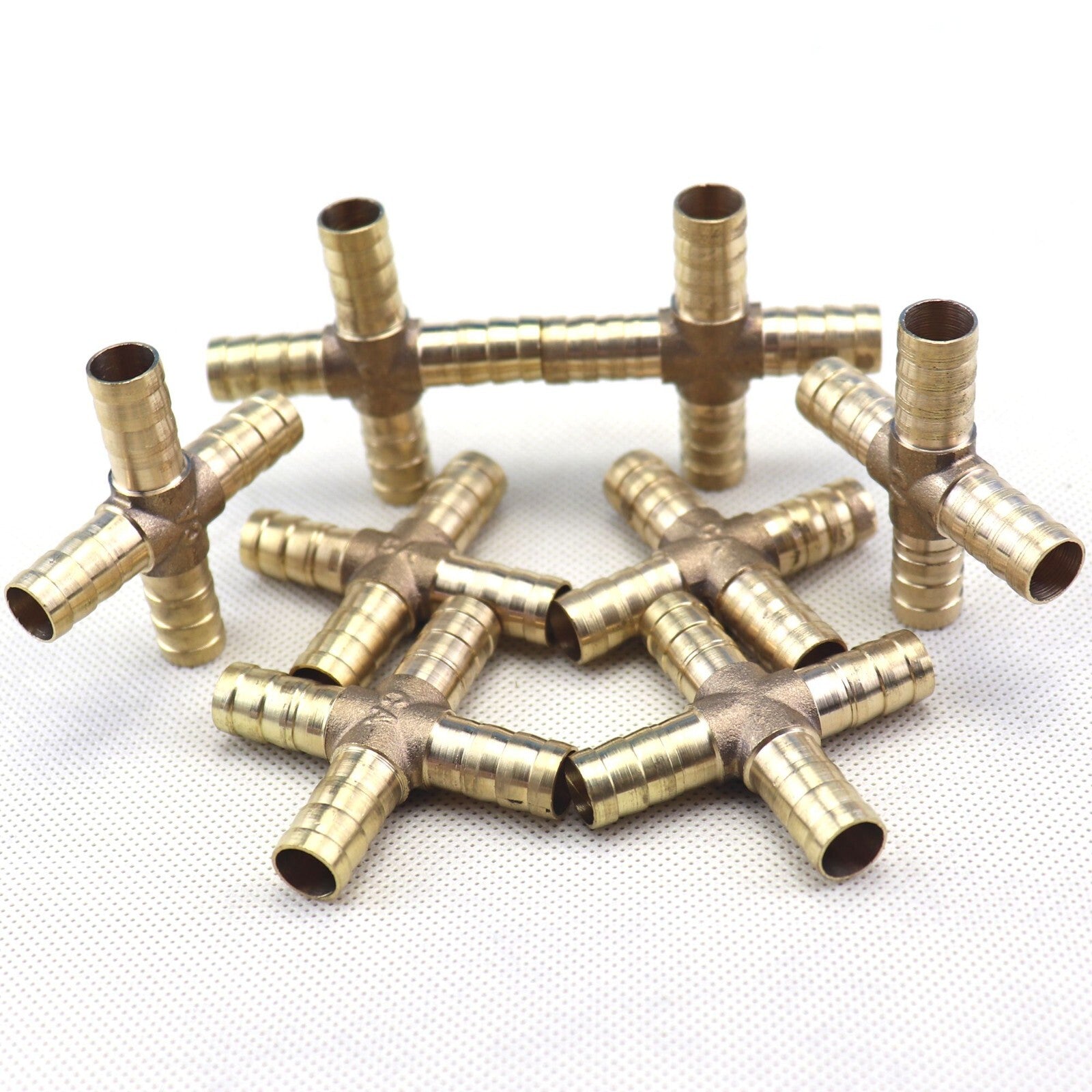 8X HOSE BARB 4 WAY Cross Brass Pipe Fitting Thread Gas Fuel Water Air 3/8 10mm