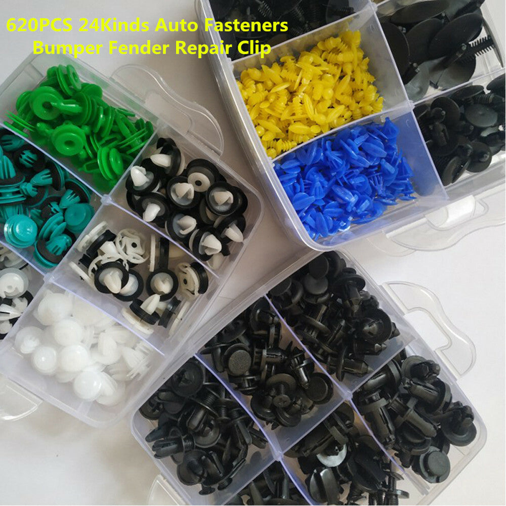 620-piece pack of 24-size plastic car fasteners, car bumper mudguard repair parts clips, solid - n