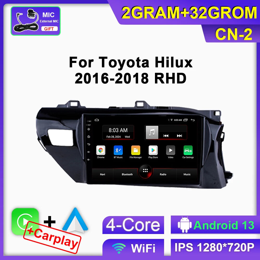 for Toyota Hilux Pick Up AN120 Carplay Car Radio GPS Navi Android Screen 32G RHD