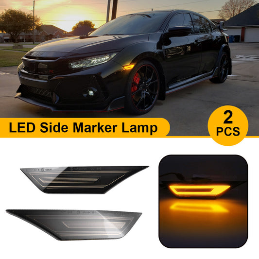 2pcs for 2016 - 2021 for Honda for Civic LED Side Marker Light Turn Signal Light Smoked Lens - v